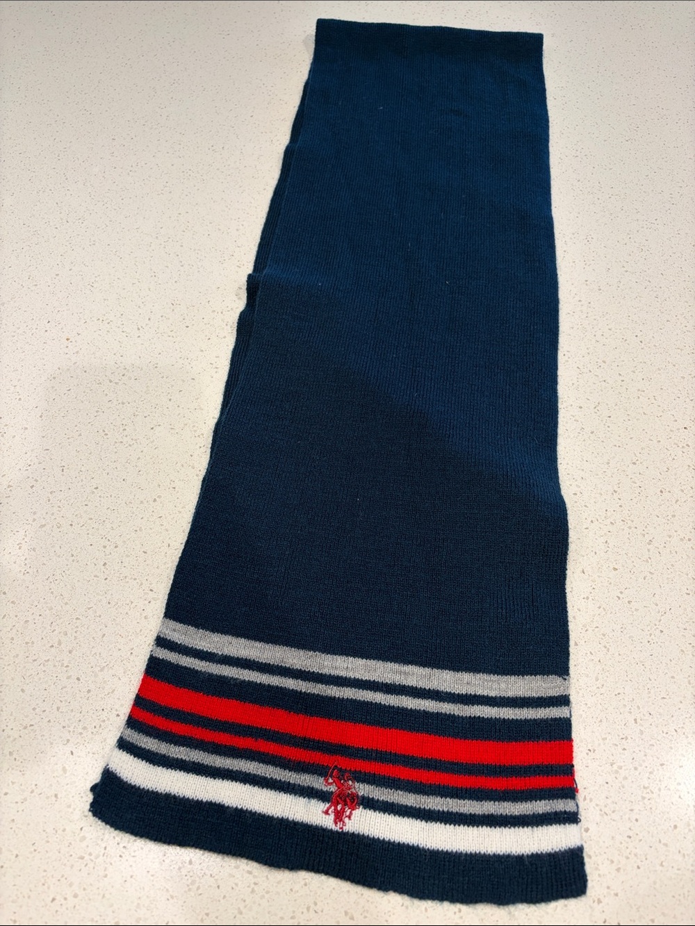 U.S. Polo Assn. Navy Knit Scarf with White & Gray Stripes